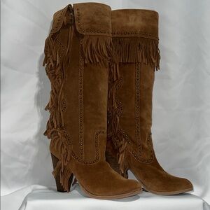 RARE Zigi Soho Riddle Genuine Suede Tall Fringe Studded Boot Size 9 Y2K NWOT